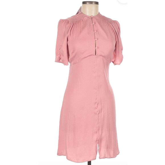 Topshop Dresses & Skirts - Topshop Blush Pink Jacquard Polka Dot Shirt Dress Button Up Women's Size 8 NWT